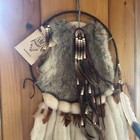 Vtg Huge 30   x14 Native American Dream Catcher Mandala Art Fur Wool Feathers Wood