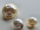 Chanel  Authentic  Pearl Look Buttons     Set Of 3  mixed Sizes   Gold Cc Logos