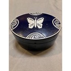 Vintage 20s Art Deco Vanity Face Powder Tin Butterfly Blue Silver Tone Inlay
