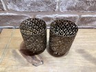 2 Vtg Ormolu Brass Filigree Makeup Brush Holder Vanity Gold Floral Hollywood Reg