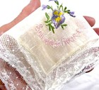 Vintage French Embroidered Silk And Lace Dainty Souvenir Handkerchief 