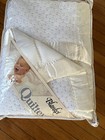 New Vintage Quiltex 100  Acrylic Baby Blanket Crochet Satin Trim Edge White