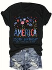 Women s Usa 250th Birthday 1776   2026 Floral Butterfly Patriotic T-shirt