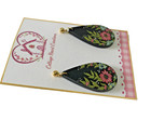 Artisan Hand Painted Cute Black Multicolor Wildflower Wood Teardrop Earrings