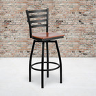 Hercules Black Swivel Metal Barstool With Cherry Wood Seat - Stylish Design