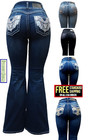 Womens Ladies Flared Denim Jeans High Waist Wide Leg Pants Bootcut Bell Bottoms