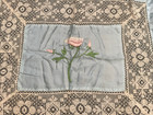 Vintage  Antique Blue Satin And Lace Table Scarf Table Cloth  Embroidered Rose