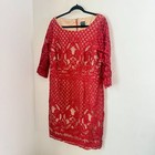 Womens Red Lace Midi Long Sleeve Evening Plus Zip Up 14w Cocktail Wedding Prom