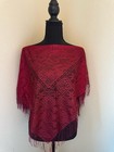 Vintage Burgundy Lace Fringe Shawl Boho Knit Wrap Scarf Poncho Evening Cover Up