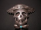 Sterling Silver Kit Carson Skull Cross Sombrero Bolo Tie Brooch Pin Turquoise