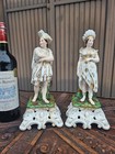 Pair Antique French Porte Plume Fleur Statues Vieux Paris Porcelain