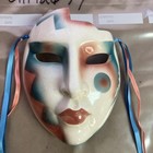 Vintage Hand Painted Porcelain Clay Art About Face  Wall Hanging Masquerade Mask
