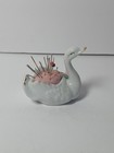 Vintage Circa 1920 s To 1930 s Porcelain Swan Sewing Pin Cushion Japan Gold Trim
