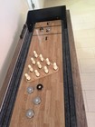 Tabletop Shuffleboard Set W  Pucks   Bowling Pin Target  Wooden Finish