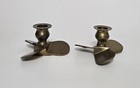 Vintage Solid Brass Boat Propeller Candlestick Holders Pair Nautical 1980s