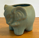 Vintage Ceramic Pottery Elephant Planter Pot Green Matte Finish W  Drainage Hole