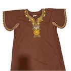 Mystical Fashions Brown Floral Embroidered Kaftan Maxi Dress Womens Sz L Lounger