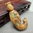 Chinese Jade Antique Hand-carved Pendant Necklace Fish Beauty Dragon Statue2034