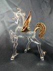 Clear Glass Flying Horse Figurine Gold Glass Horse W  Wings Pegasus Figure New