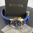 Men Bulova Marine Star Blue gold Dial Chronograph 97b168 Quartz Watch 43mm