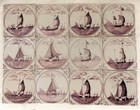 Antique Dutch Delft Tiles Fisherman   Boats Ship Manganese 18th 19th C Tile