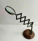 Vintage Magnifier Brass Magnifying Glass On Wooden Style Desktop Tabletop Stand