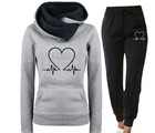 Love Heart Printed Sports Suit Hooded Sweatshirt Top And Drawstring Pants Fashio