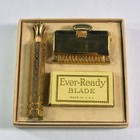 Vintage Ever-ready Safety Razor Shover Head Short Handle Gold W  Case   Blades