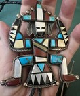 Huge Vintage Native American Knifewing Bolo Tie Huge 4    Turquoise  Mop  Onyx