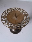 Vintage Solid Brass Filigree Pedestal Pillar Candle Holder 6  Tall
