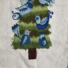 Vtg Crewel Embroidery Bluebird Fir Christmas Holiday Tree Mcm Completed