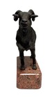 Vintage Metal Ram Sculpture On Stone Base     Mid Century Modern Style Signed Figu