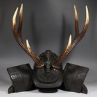 Great Japanese Wooden Sword Rack Stand Kabuto Deer Antlers Dragon Maetate