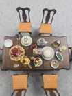 Vintage Miniature Extension Dining Table 6 Chairs Food Accessories Set 1 12