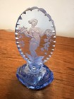Antique Art Deco Czech Cut Blue Glass Perfume Bottle Woman With Flowers