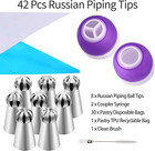 42 Pcs Russian Piping Tips Set  8 Nozzles Flower Frosting Icing Tips Russian Bal