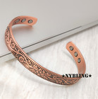 Pure Copper Magnetic Bracelet Arthritis Pain Therapy Energy Cuff Vintage Flower