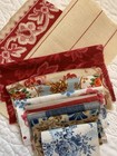 Antique   Vintage French Fabric Textile Bundle For Slowstitching Red   Blue