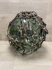 Antique Japanese Green Glass Fishing Float Buoy Hand Blown W  Netting 11    