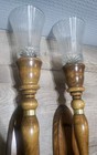 Vintage Mcm Pair Of Wooden Wall Candle Sconces 18    Tall Brass Accents  