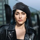 Women Pu Leather French Beret Hat  8-panel Classic Artist Cap Causal Beanie 