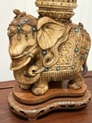 Vintage Asian Elephant Statue With Original Wood Stand
