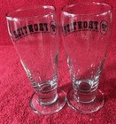 Frontier Hotel   Gambling Hall Las Vegas 2 Wide Base Pilsner Bar Glasses Vintage