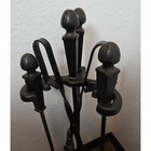 Vintage Black Wrought Iron Fireplace 5 Tool Set W holder   Ash Bucket With Scoop