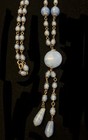 Antique Art Deco Czech Ocean Blue Swirl Glass Bead Lavaliere Necklace 25      782
