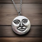 Full Moon Face Locket Necklace Sterling Silver Chain Secret Pillbox Vtg Pendant
