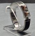 Michael Kors Black Leather   Silver-tone Pyramid Stud Bangle Bracelet