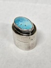 Vintage Sterling Silver 925 Oval Turquoise Cabochon Pill Trinket Box Stash Case