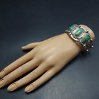 Old Harvey Era Hand Stamped Sterling Silver Turquoise Cuff Bracelet Vintage Pawn