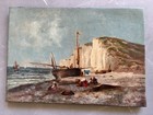 Antique Original Painting Landscape  Maritime  Boats  Sea  Waves Signed     